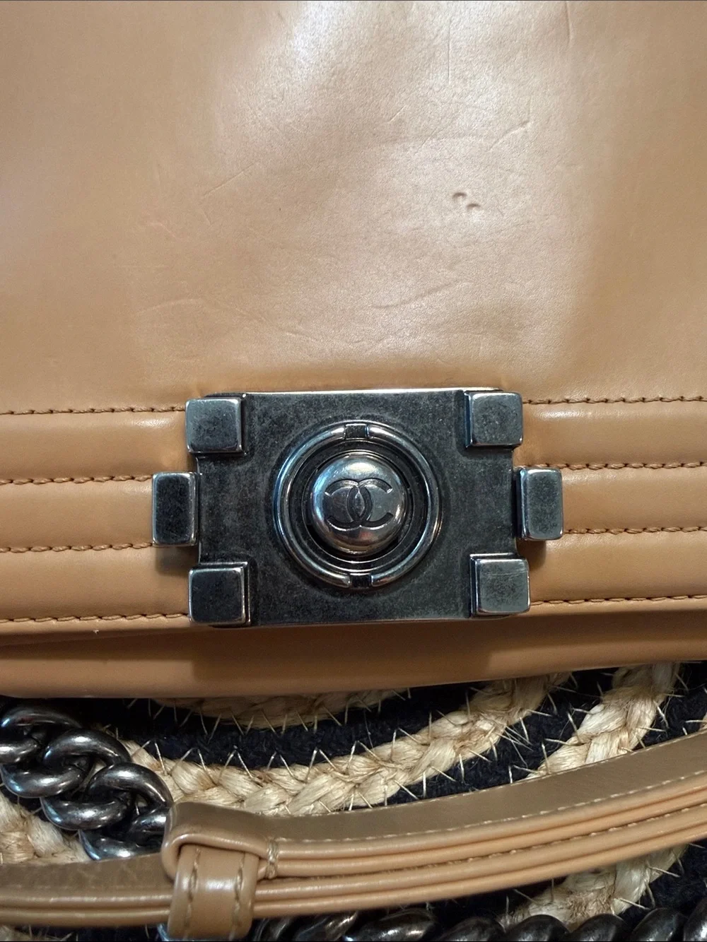 CHANEL BOY 25 MEDIUM GOLD BROWN RUTHENIUM HARDWARE